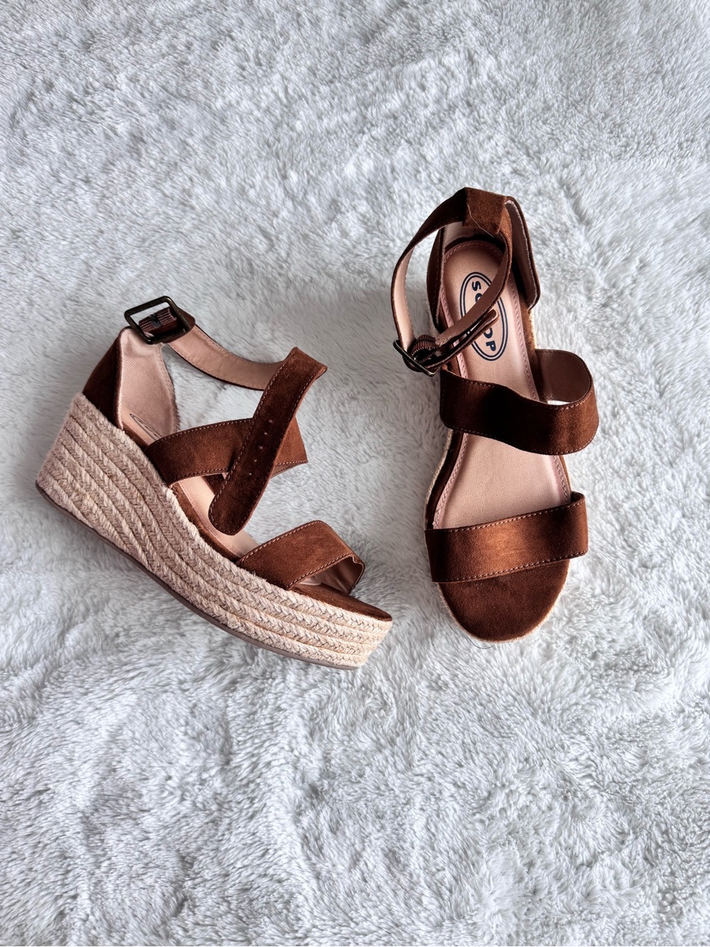 Brown Espadrille Wedge Sandals with Ankle Strap